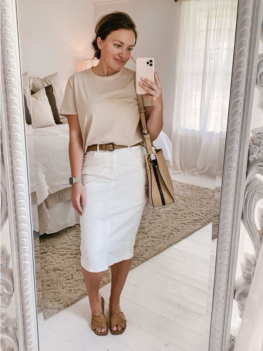 Classic White Denim Pencil Skirt - White